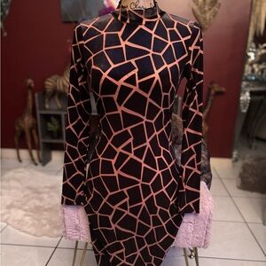 Fashion Nova Black and Pink Long Sleeve Dress